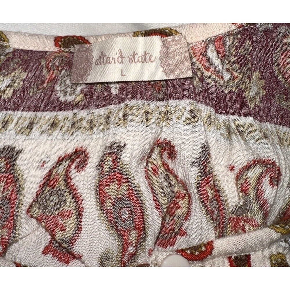 Altar'd State Top Womens L Tunic Peasant Blouse Paisley Scoop Neck 100% Viscose - Picture 3 of 10